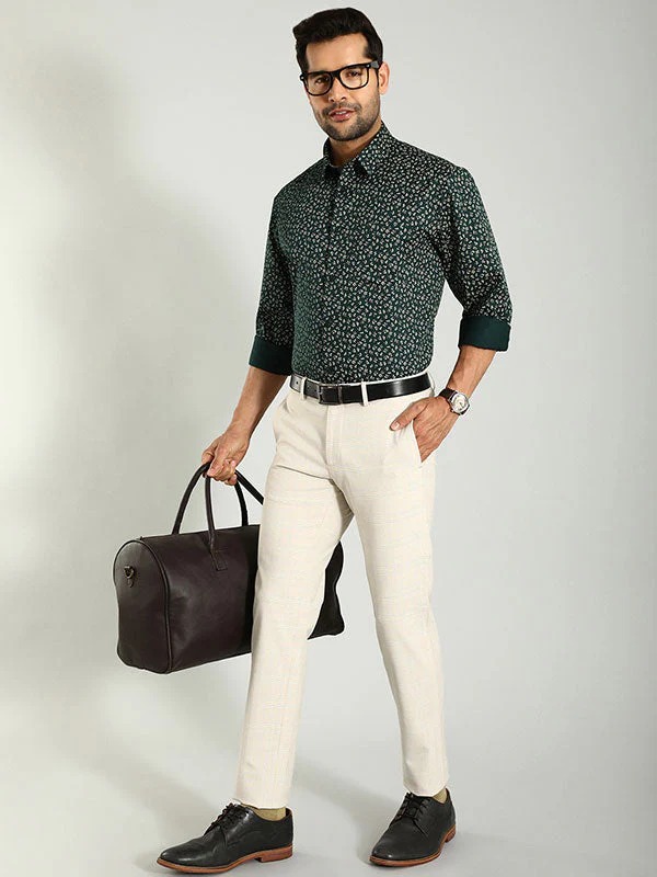 Indian Terrain Men's Slim Fit Checkered Beige Trousers